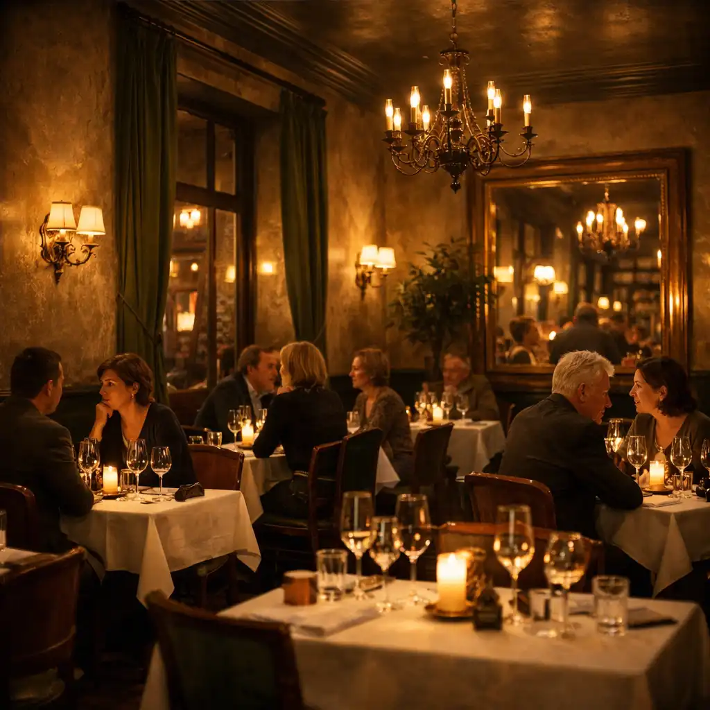 Ambiance élégante de soirée dans un bistrot