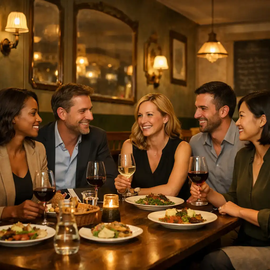 Groupe de collègues dans un bistro élégant