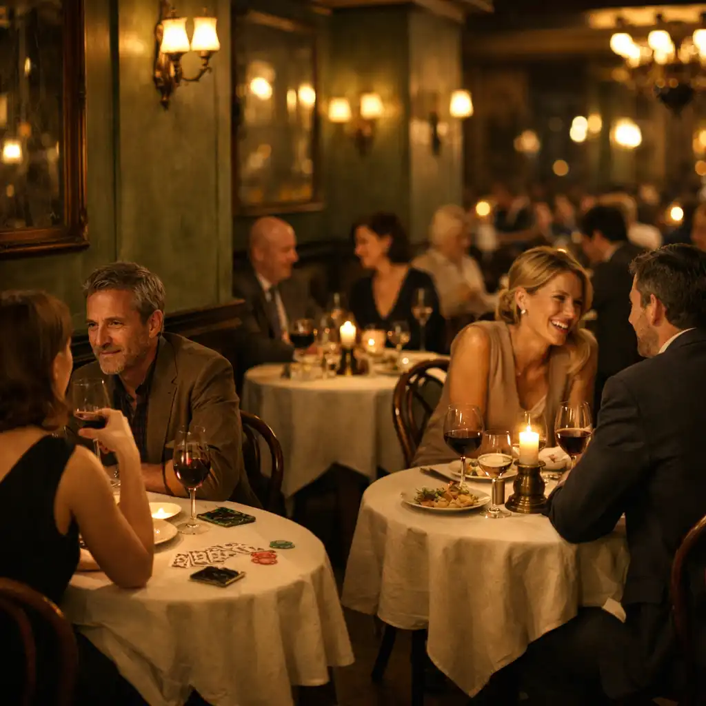 Ambiance de bistrot français élégant en soirée